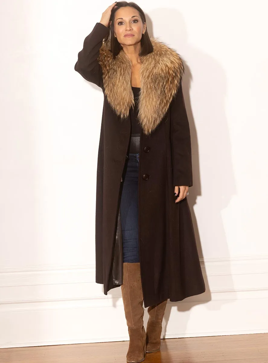 Cashmere Blend Coat with Raccoon Fur Shawl Collar