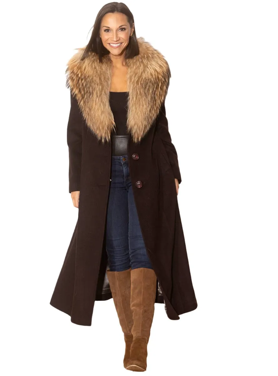 Cashmere Blend Coat with Raccoon Fur Shawl Collar