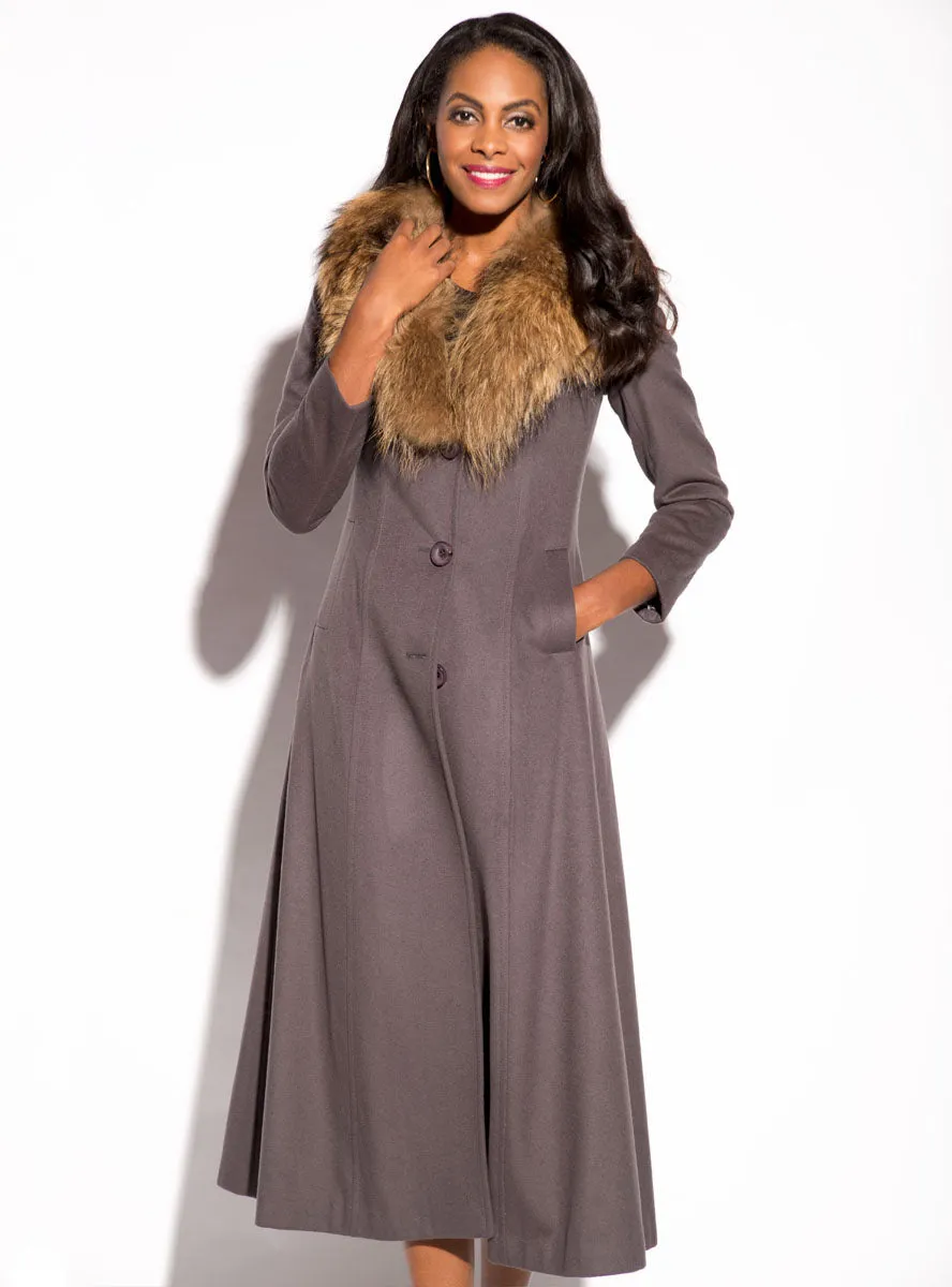 Cashmere Blend Coat with Raccoon Fur Shawl Collar