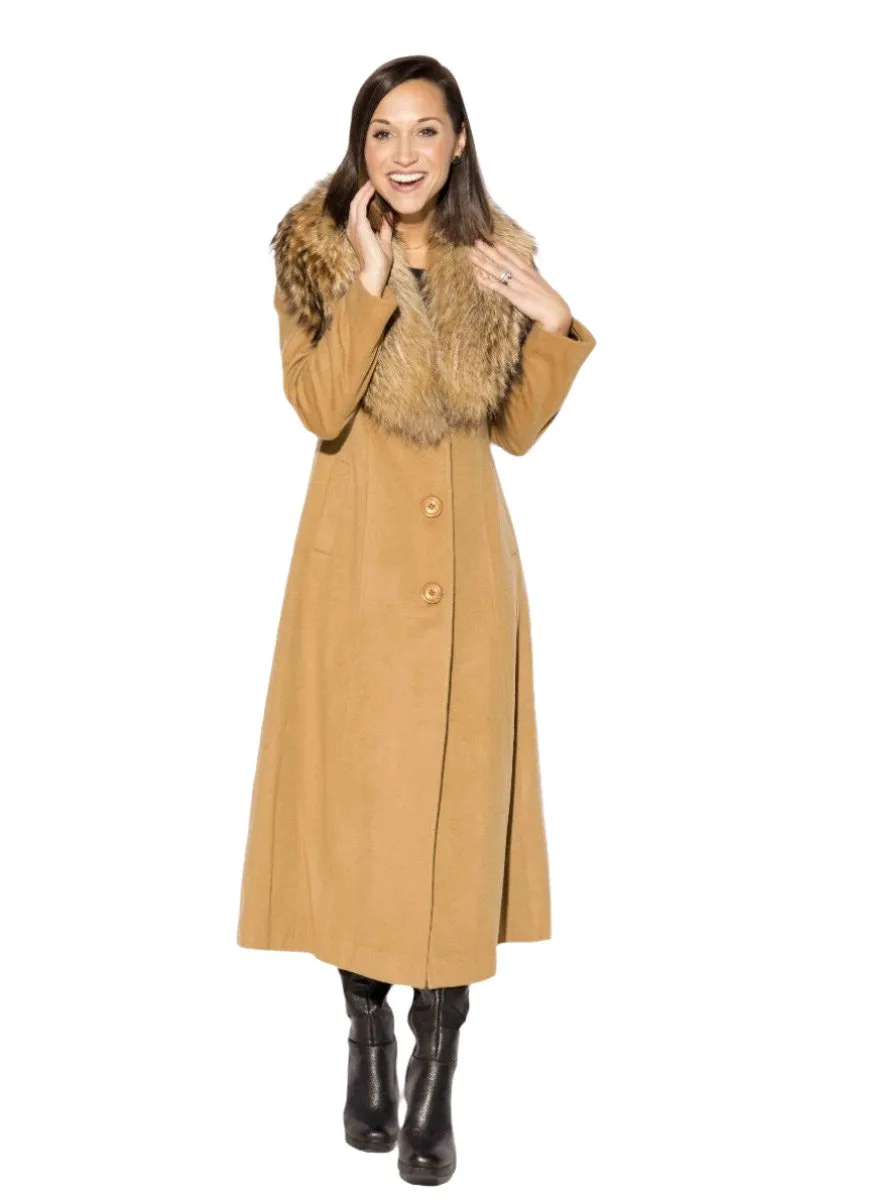 Cashmere Blend Coat with Raccoon Fur Shawl Collar