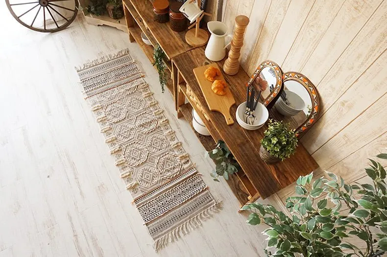 CASTLE - BLOCK PRINTED COTTON FLOOR RUG RUNNER