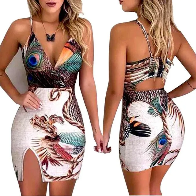 Casual Summer Beach Long Sundress Floral  Women Sexy Sleeveless Bodycon Dress also for Evening Party