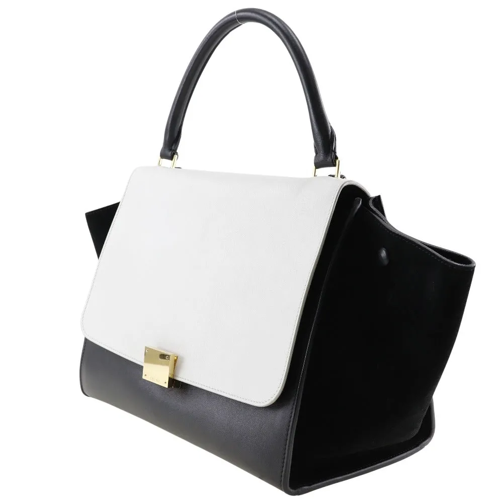 CELINE Handbag 1695430TA Calfskin, suede Black / white medium Trapeze Women Used Authentic