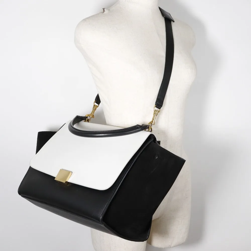 CELINE Handbag 1695430TA Calfskin, suede Black / white medium Trapeze Women Used Authentic