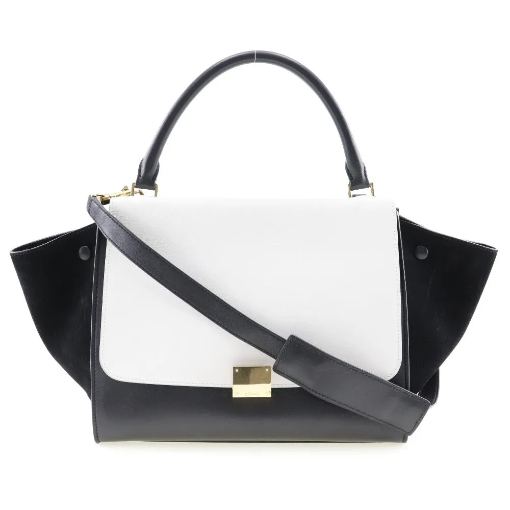 CELINE Handbag 1695430TA Calfskin, suede Black / white medium Trapeze Women Used Authentic