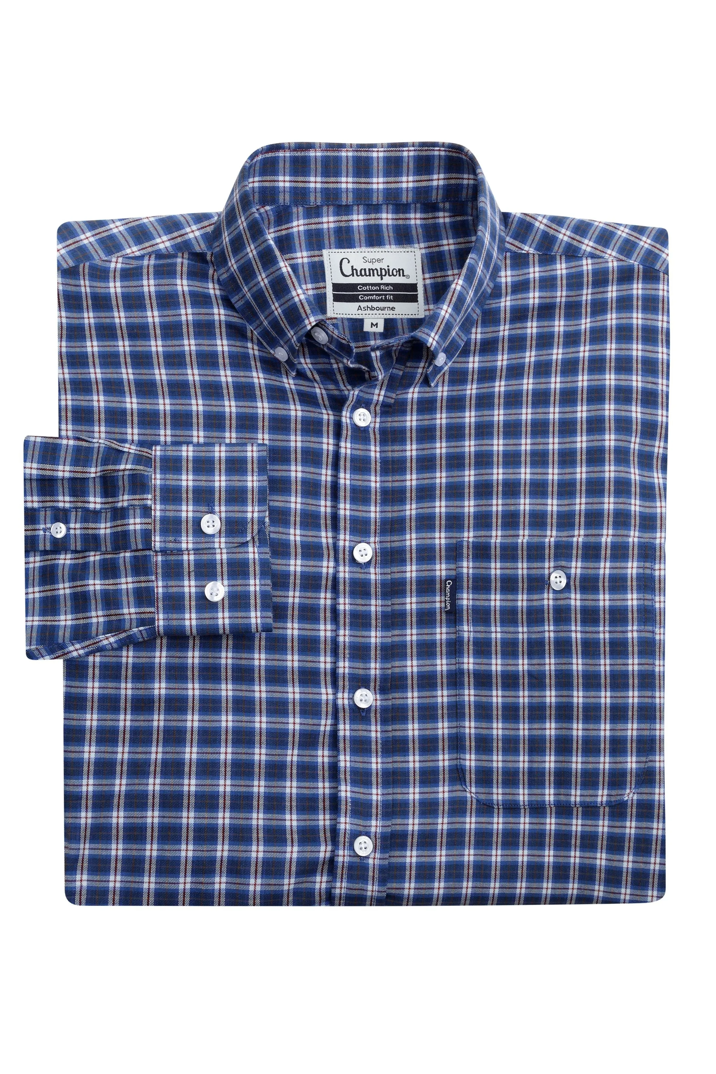 Champion Mens Ashbourne Long Sleeve Check Shirt-BLUE