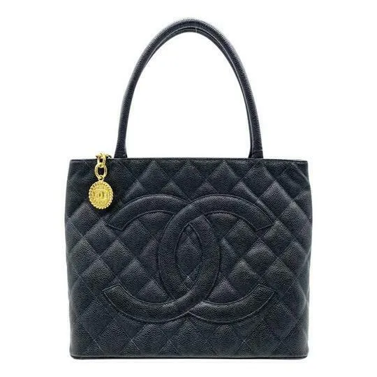 Chanel Caviar Medallion Quilted Black Leather Tote