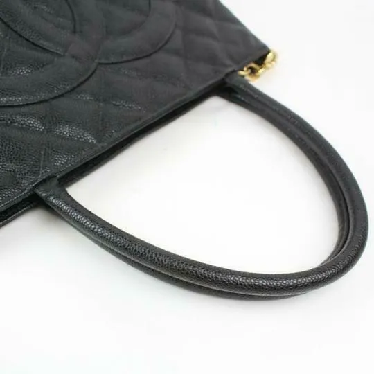 Chanel Caviar Medallion Quilted Black Leather Tote