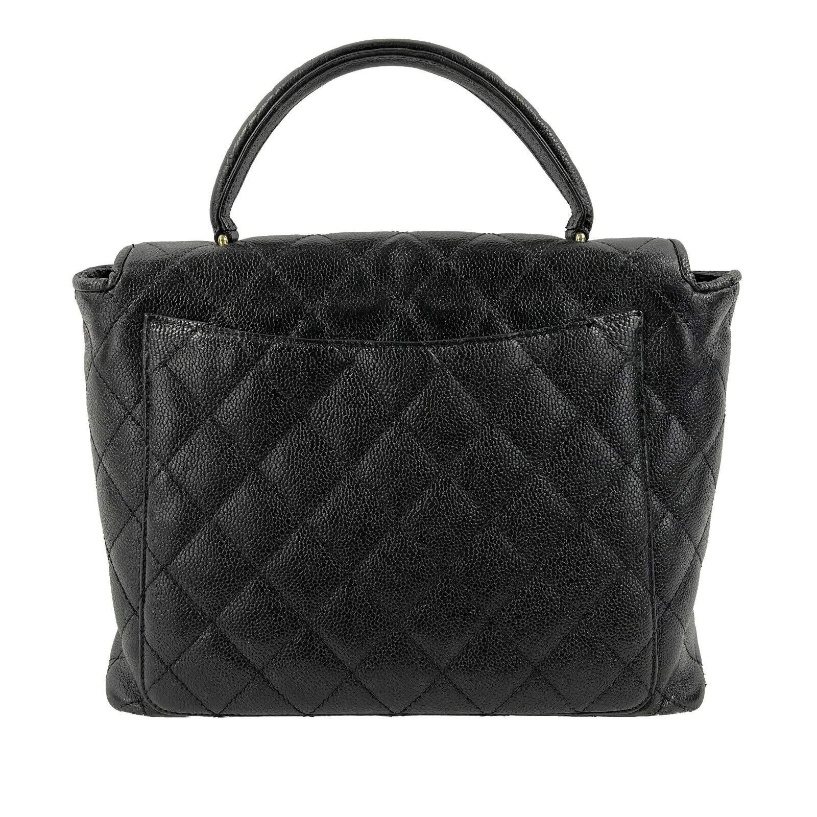 CHANEL - Vintage Large Quilted CC Caviar Kelly Flap Bag - Top Handle