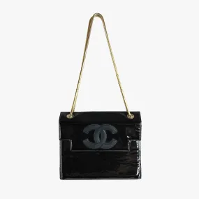 CHANEL Vintage Vinyl CC Flap Bag Gold Snake Chain