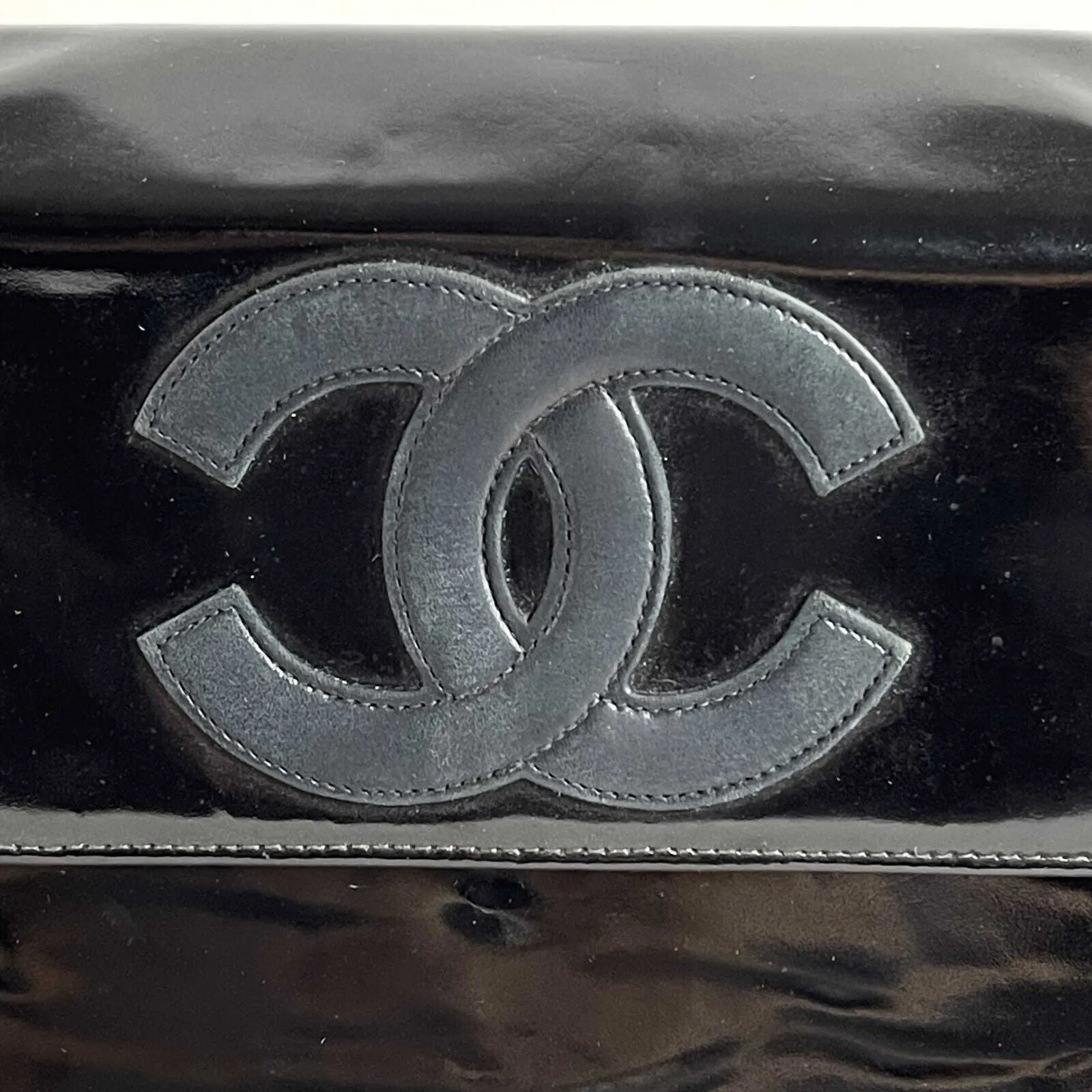 CHANEL Vintage Vinyl CC Flap Bag Gold Snake Chain