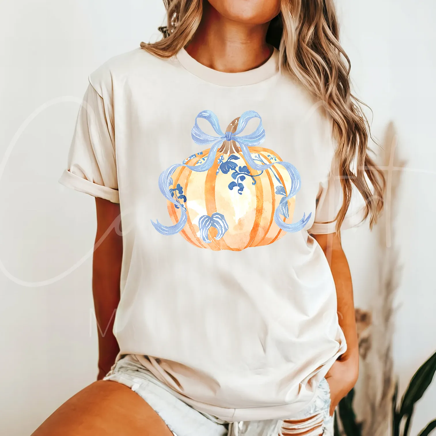 Chinoiserie Pumpkin Graphic Tee, Ivory