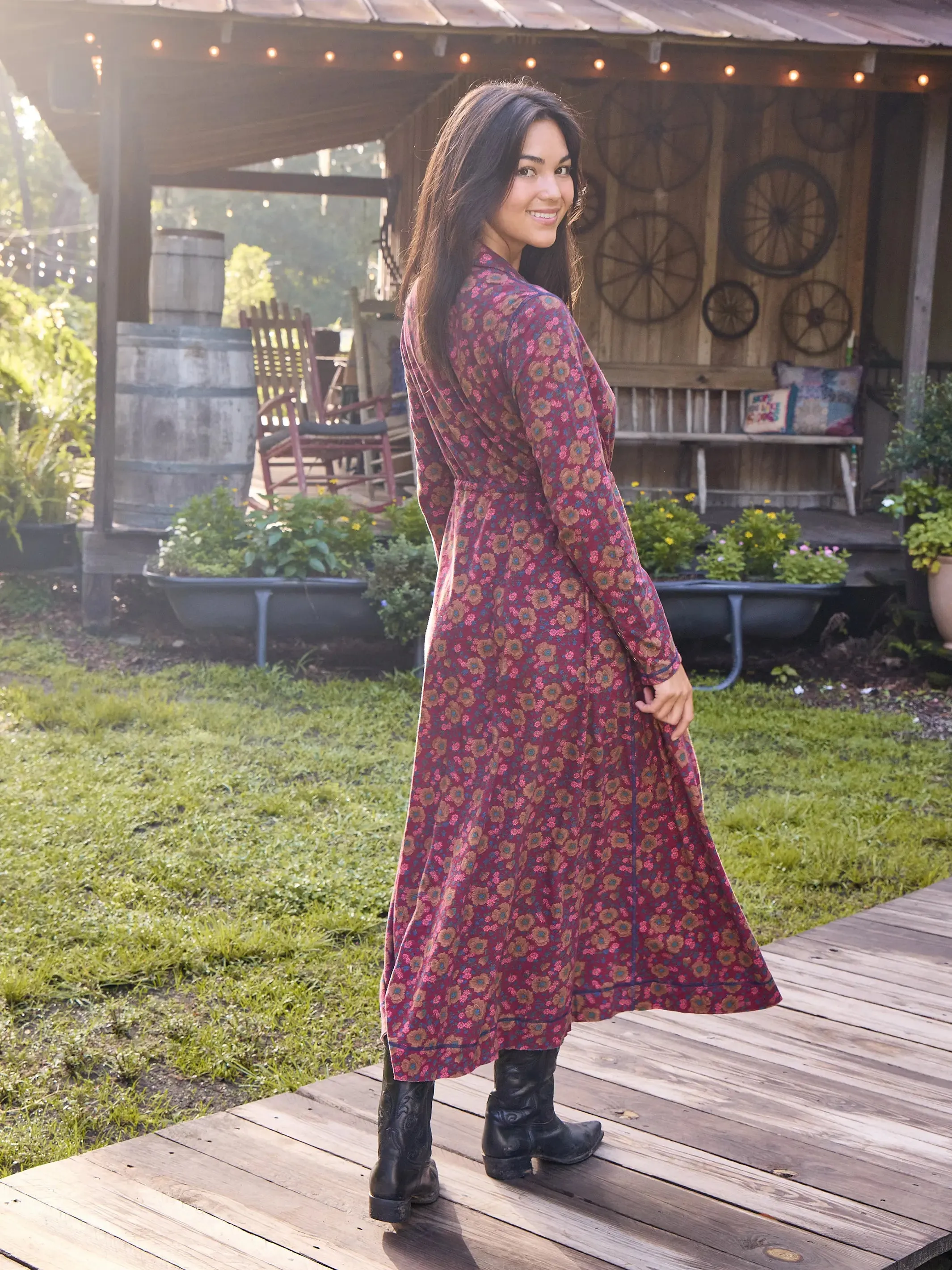 Christa Cotton Midi Dress - Cranberry Brown Floral