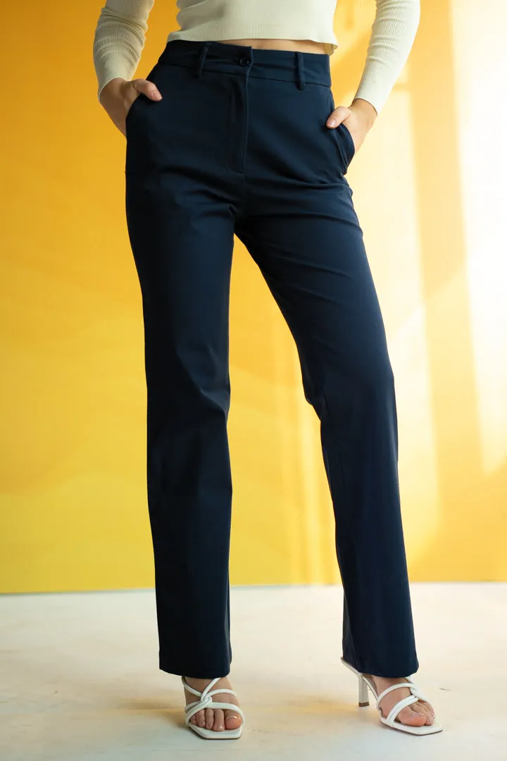 Classic Navy Cotton Stretch Chinos - Women