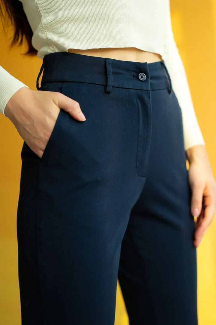 Classic Navy Cotton Stretch Chinos - Women