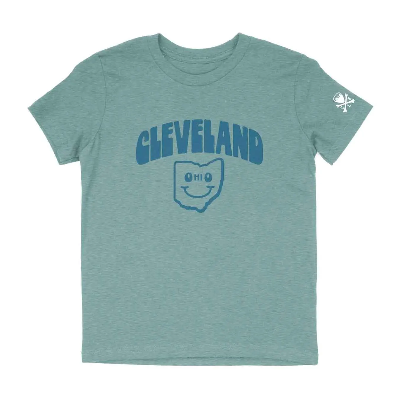 Cleveland Happy Face, Heather Blue Lagoon Youth T-Shirt