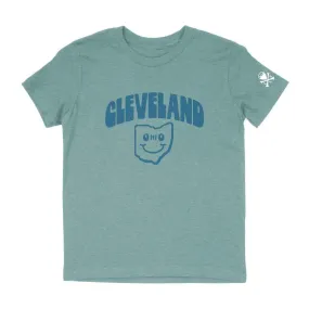 Cleveland Happy Face, Heather Blue Lagoon Youth T-Shirt