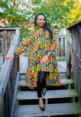 Colorblock African Print Hi-Lo Top (One Size)