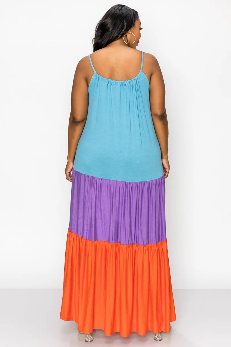 Colorblock Cami Neck Maxi Dress