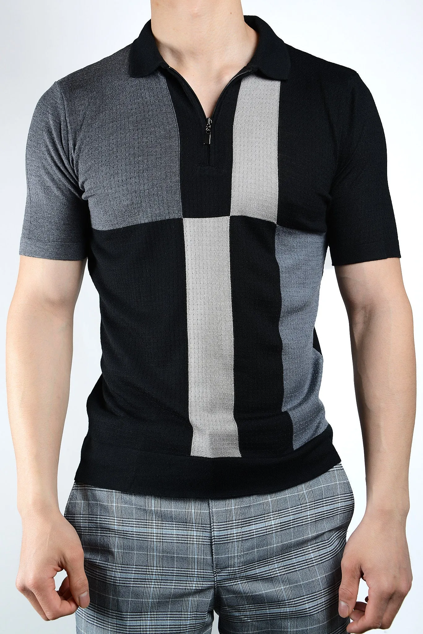 Colorblock Zip Knit Polo