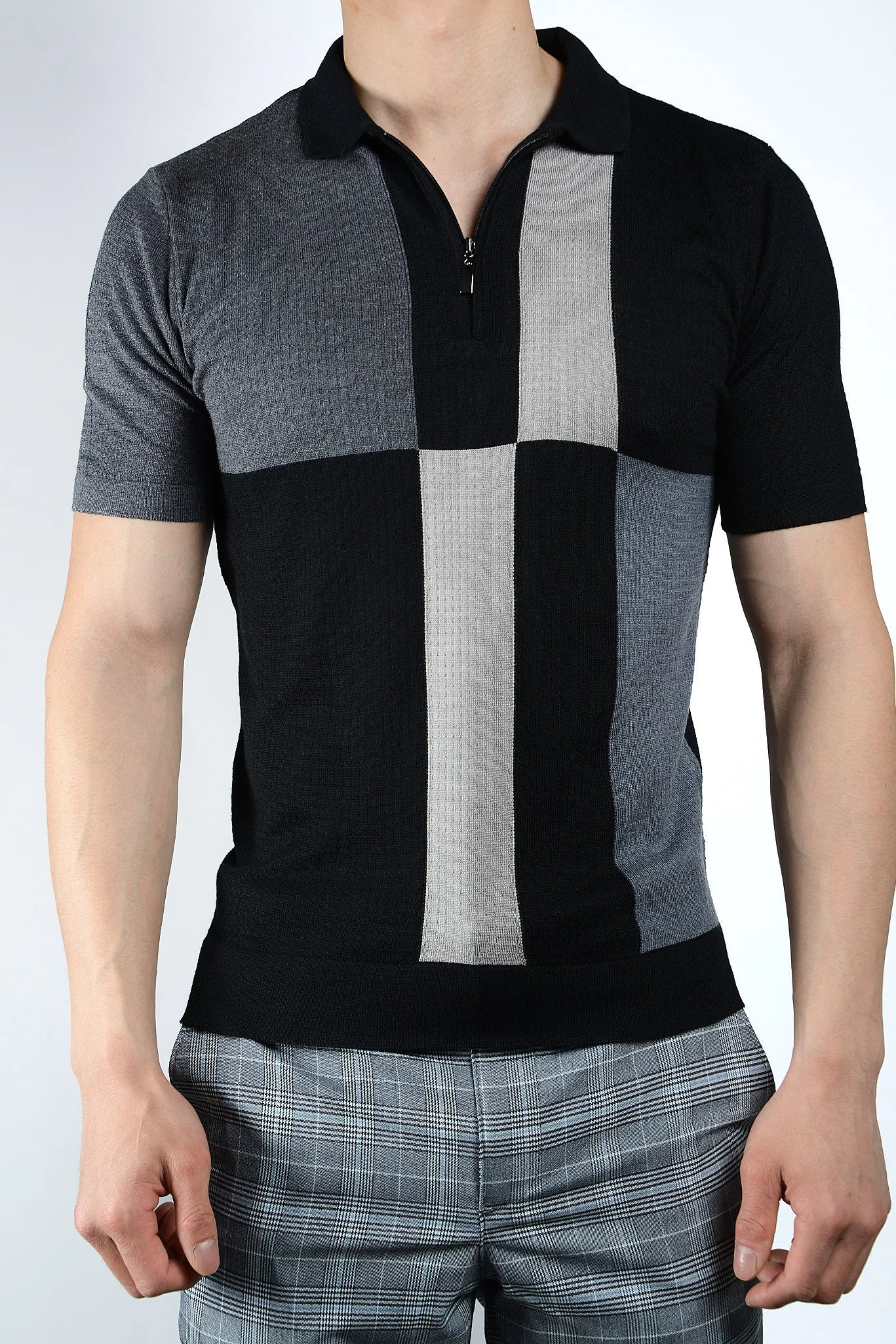 Colorblock Zip Knit Polo