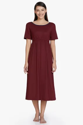 Cotton Blend Chemise Dress - Maroon