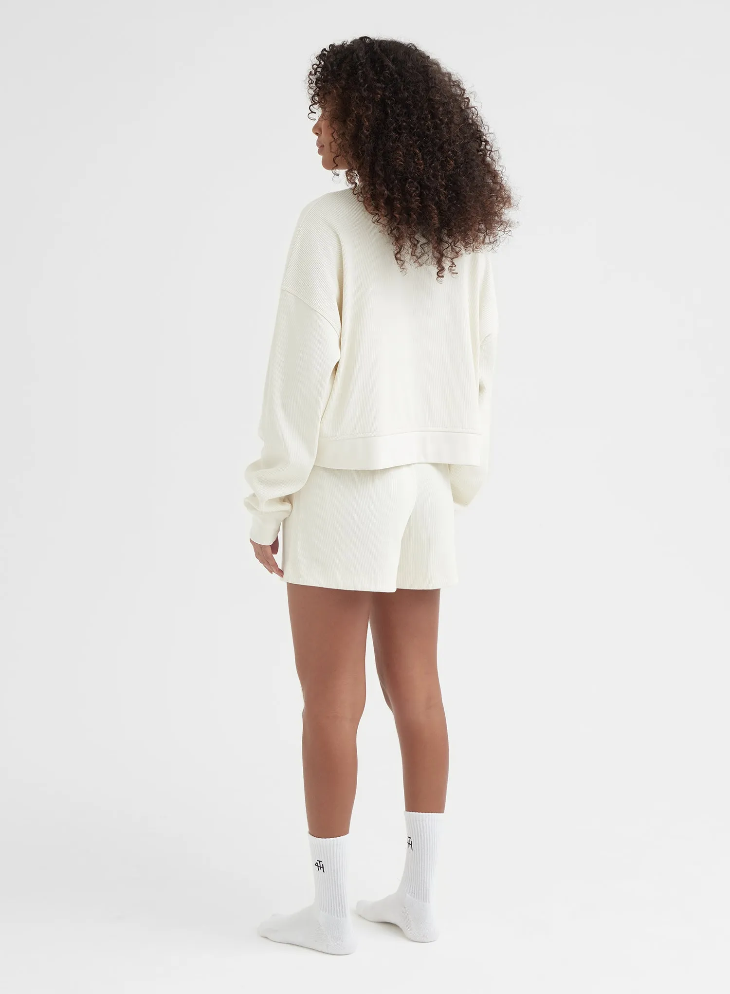 Cream Ribbed Jersey Cropped Sweatshirt - Jaz