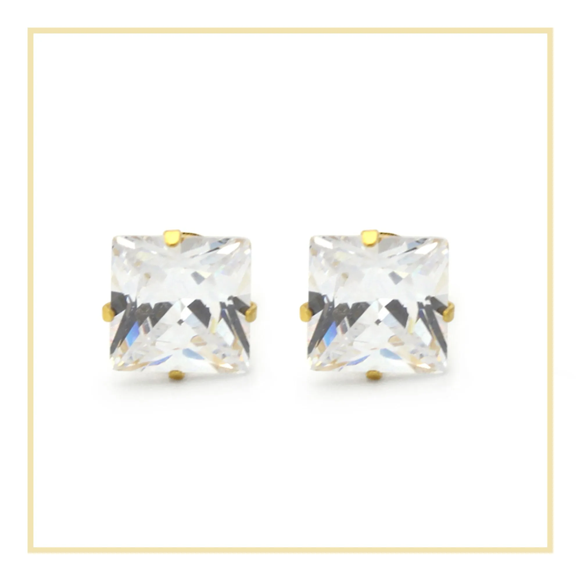 Cubic Zirconia Square 14K Gold Filled Stud Earrings Stainless Steel Ear Piercing Jewelry Men Women