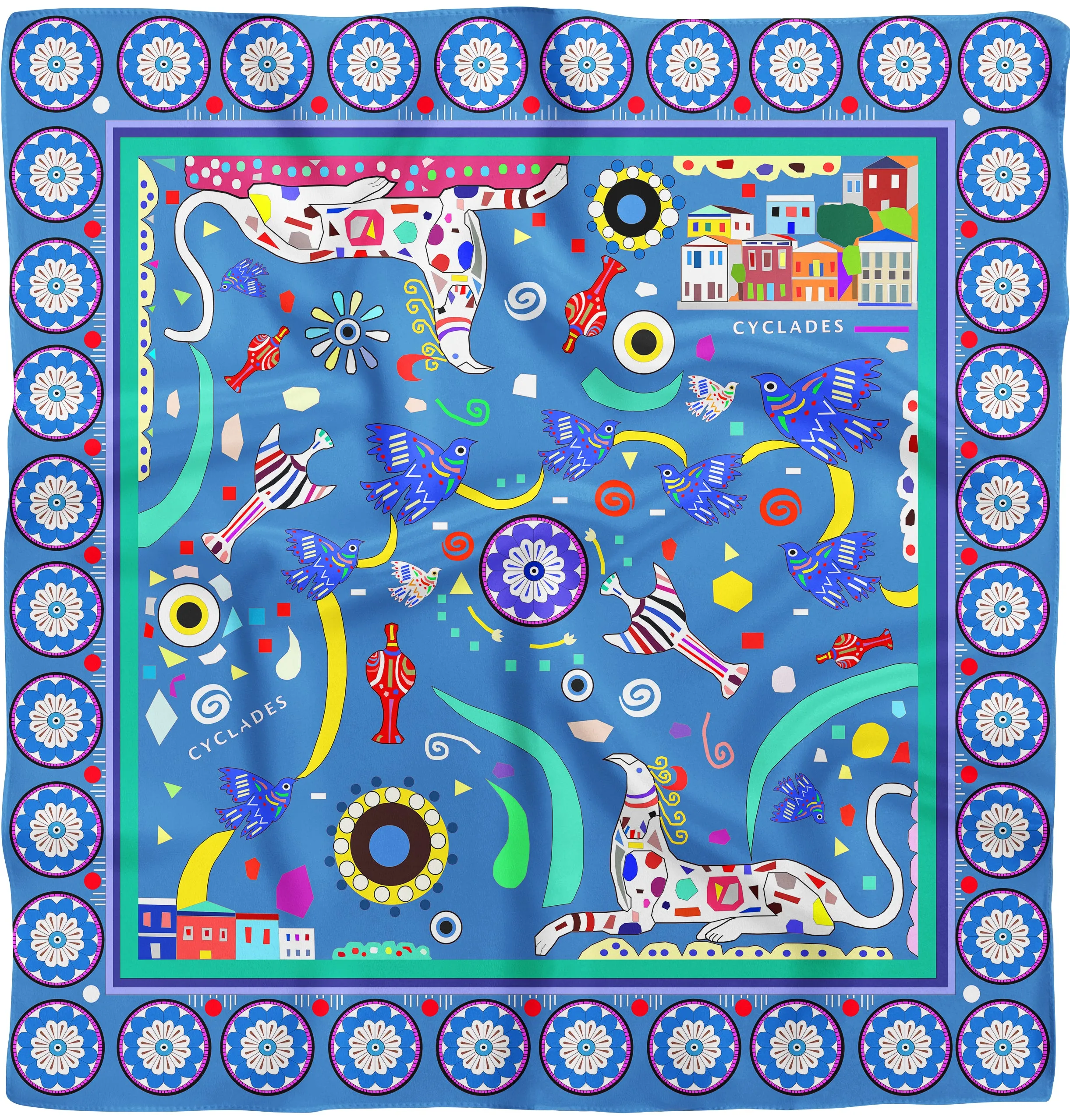 Cyclades Friendship Silk Twill Scarf Blue