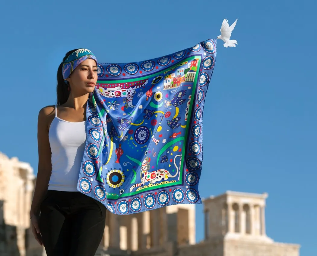 Cyclades Friendship Silk Twill Scarf Blue