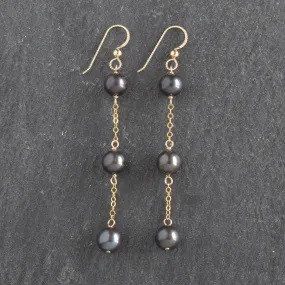 Dainty Chain Link Black Pearl Earrings