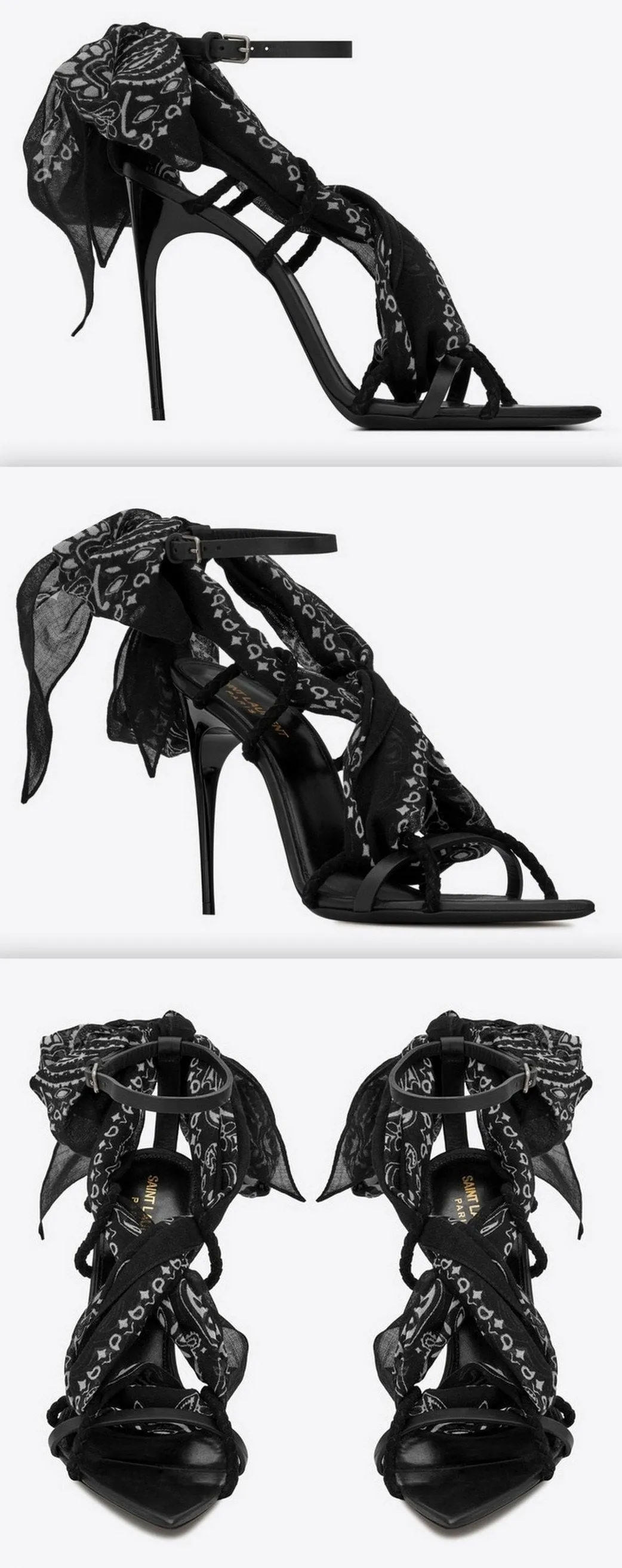 'Dallas' Bandana Sandals in Leather and Suede, Black