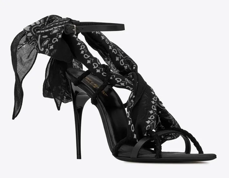 'Dallas' Bandana Sandals in Leather and Suede, Black