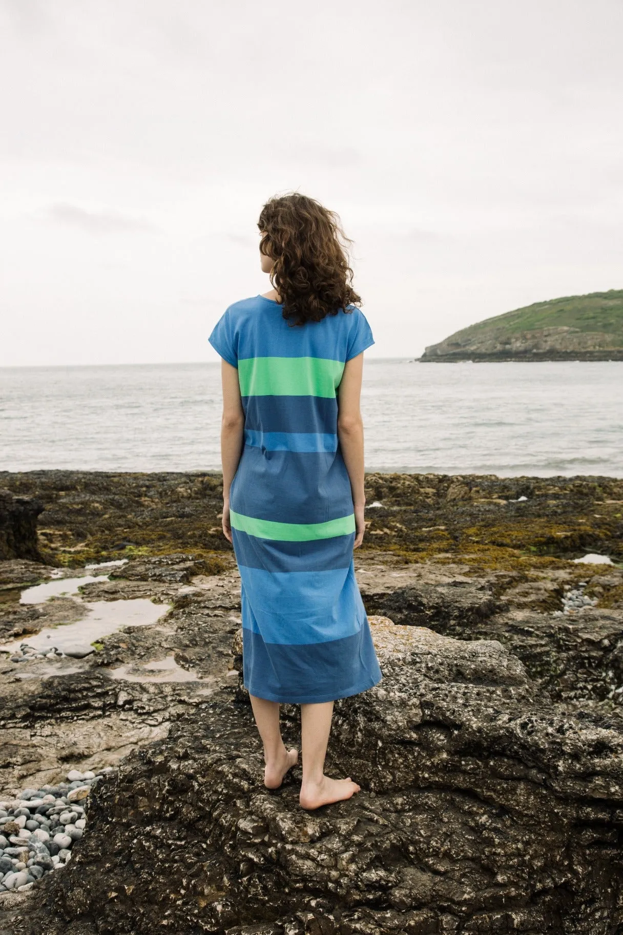 Dana-jo Organic Cotton Dress in Cornflower Multi Stripe