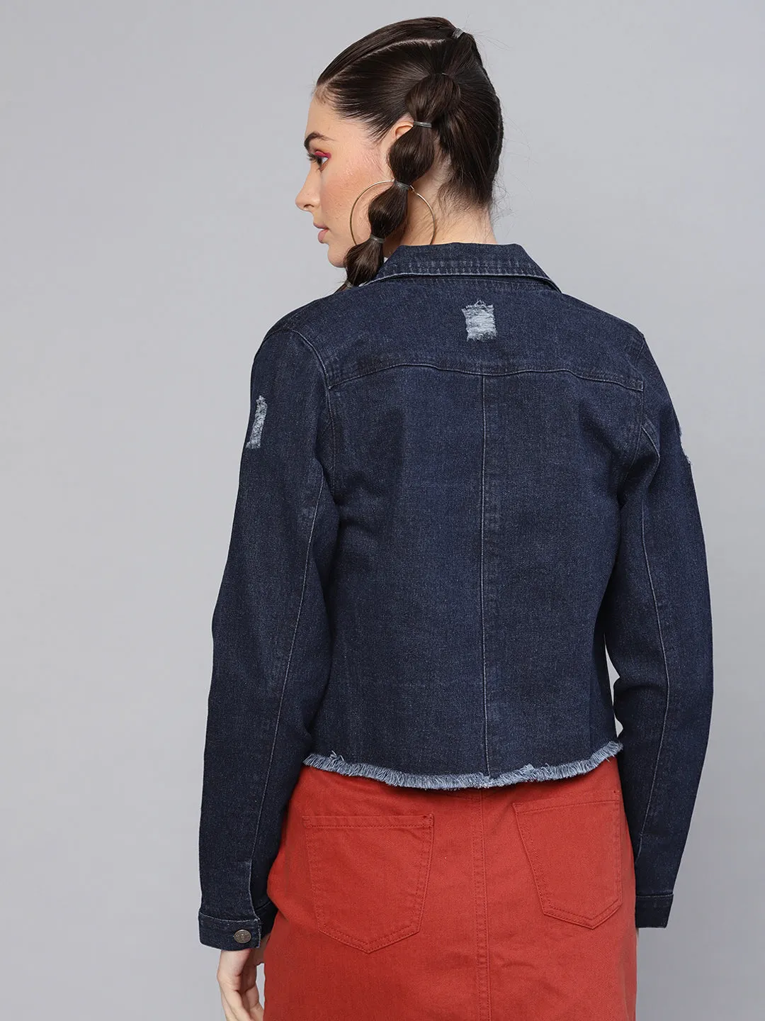 Dark Blue Denim Distressed Jacket