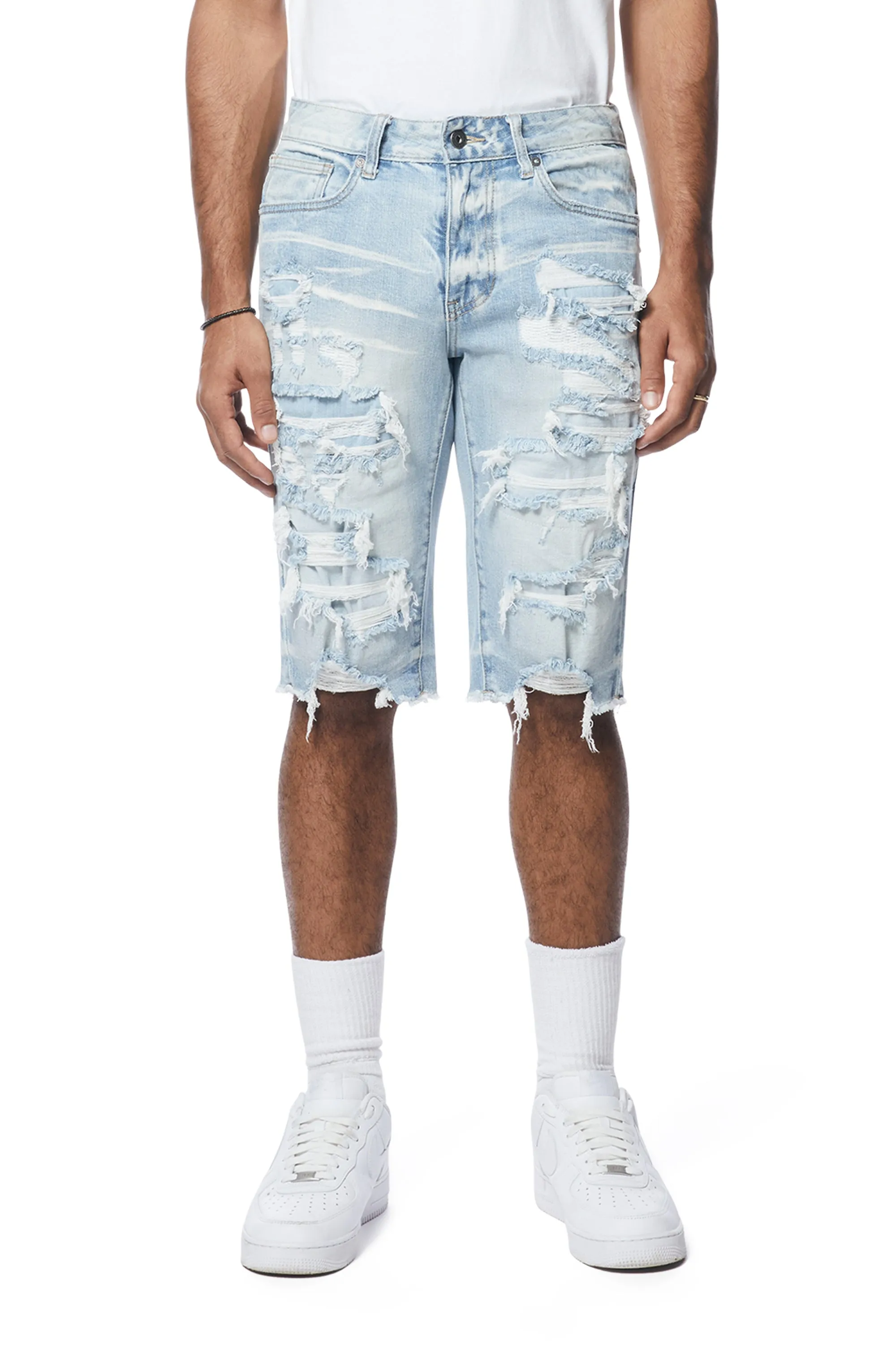 Distressed Rip & Repair Jean Shorts - Santorini Blue