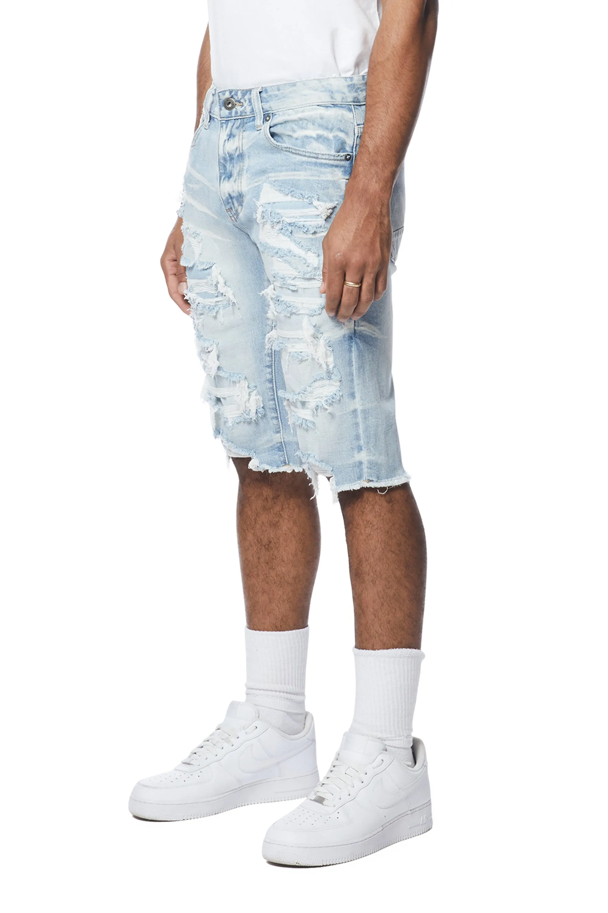 Distressed Rip & Repair Jean Shorts - Santorini Blue