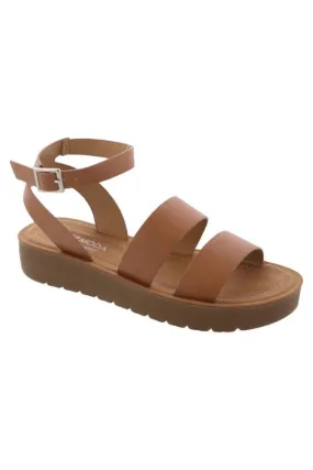 Double Row Ankle Strap Comfort Sandal-Tan