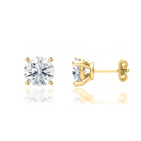 DOVE - Round Moissanite 18k Yellow Gold Donut Basket Stud Earrings