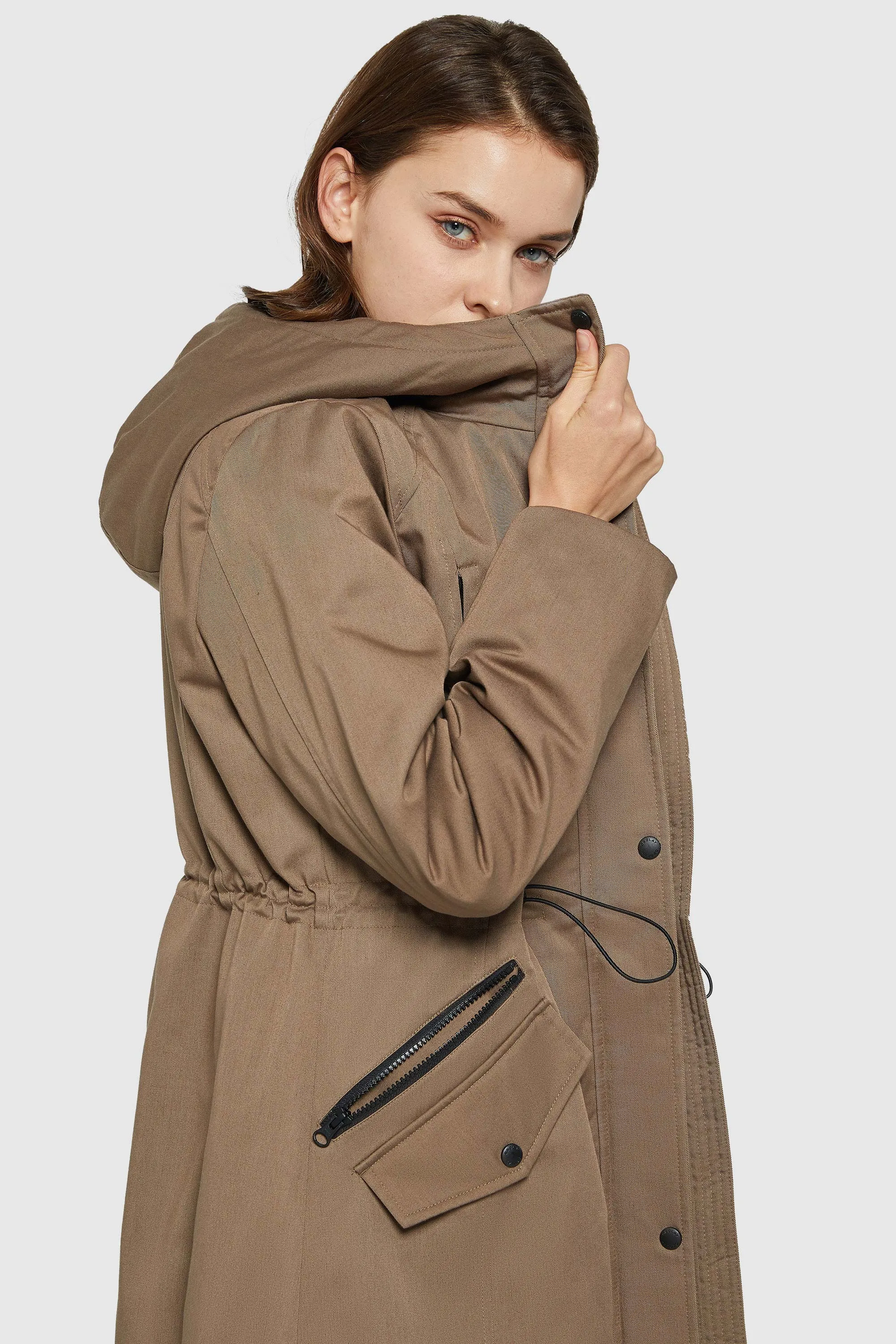 Drawstring Waist Fleece Lined Parka