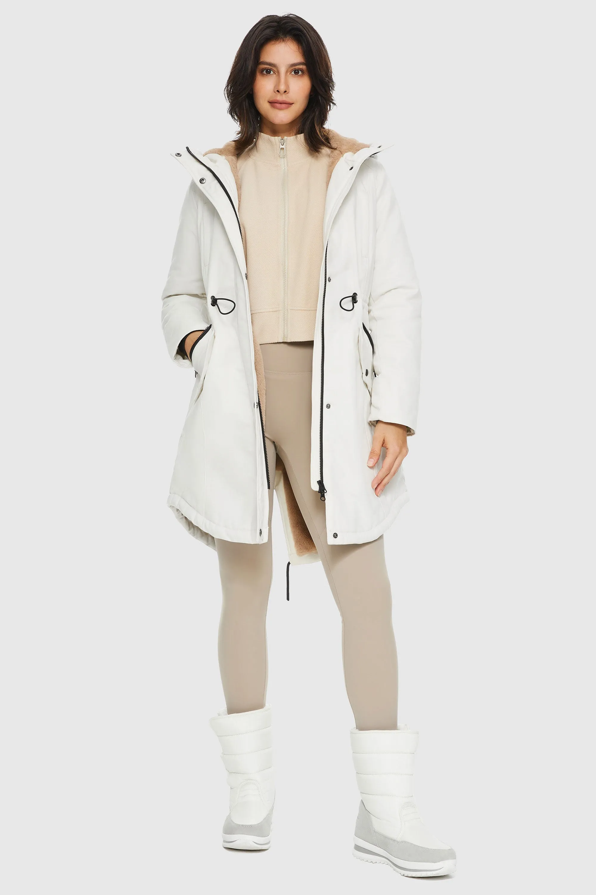 Drawstring Waist Fleece Lined Parka