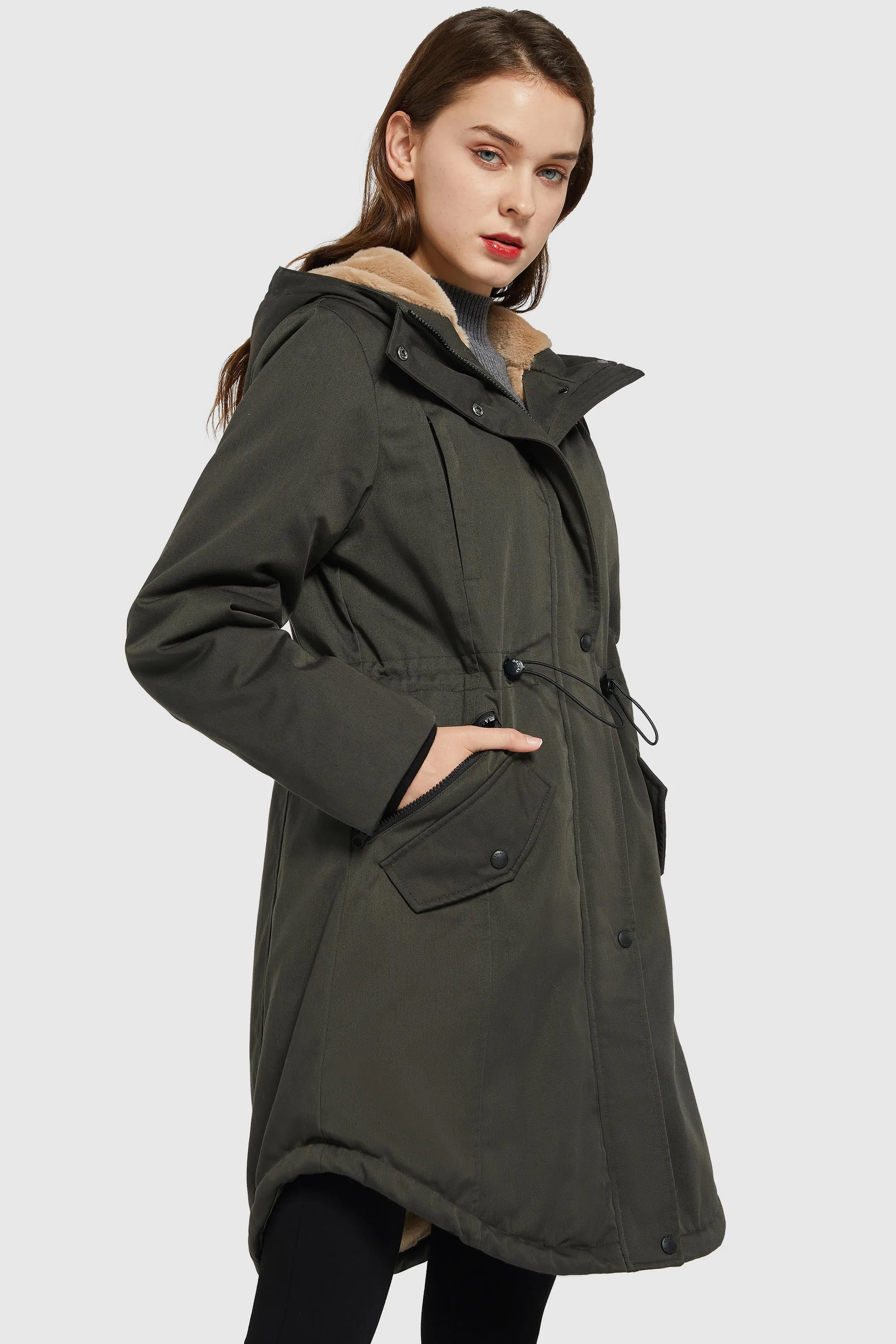 Drawstring Waist Fleece Lined Parka