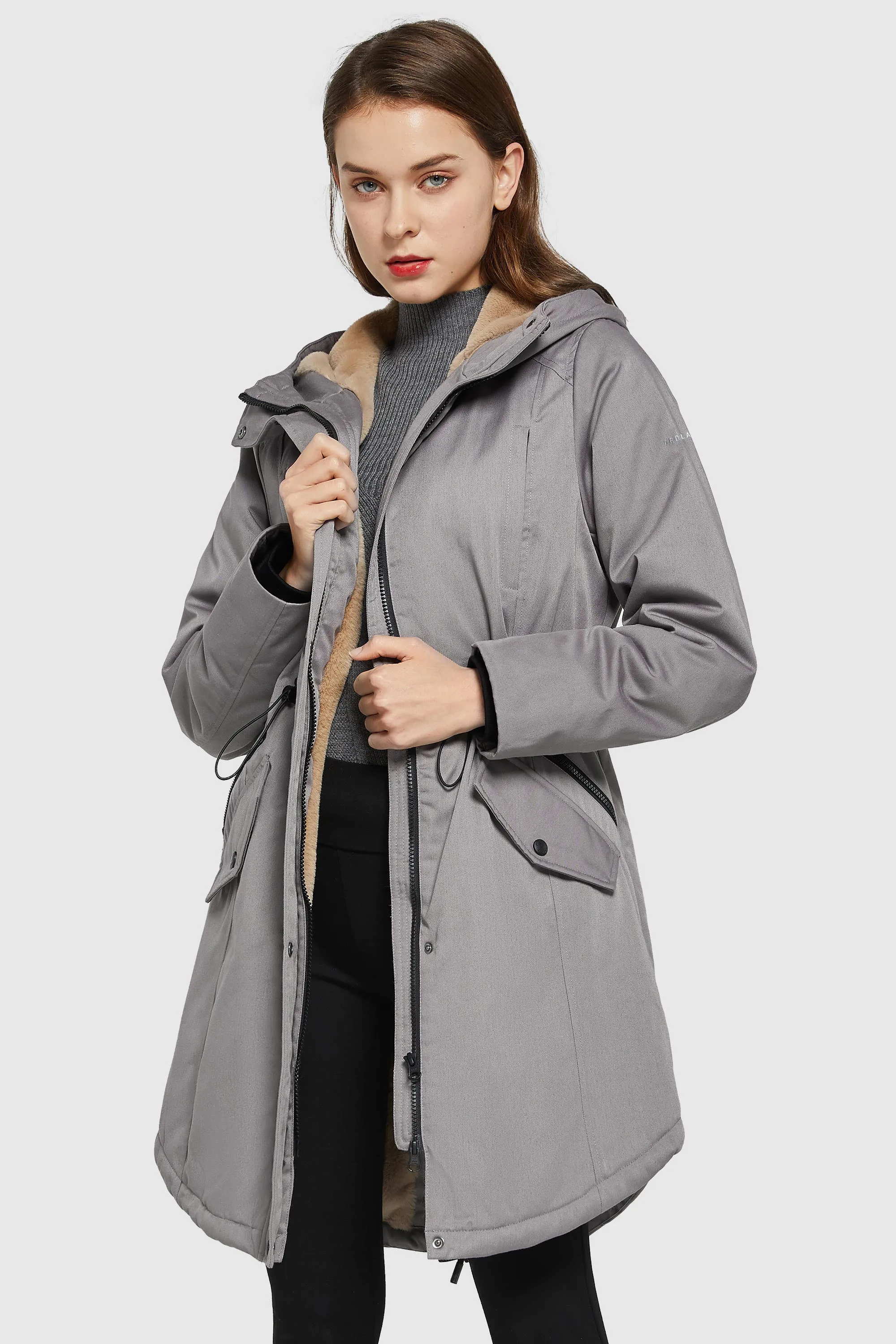 Drawstring Waist Fleece Lined Parka