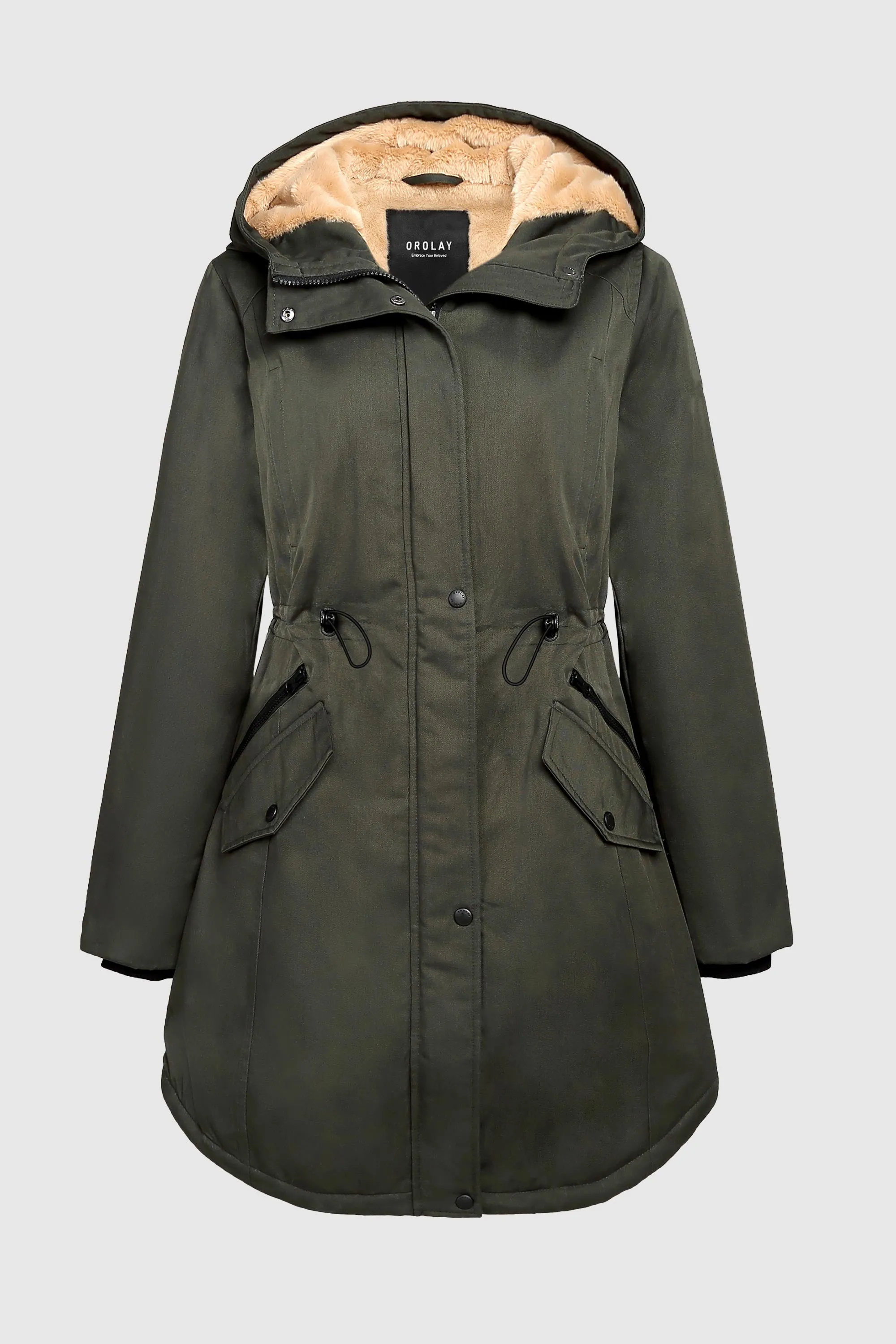 Drawstring Waist Fleece Lined Parka