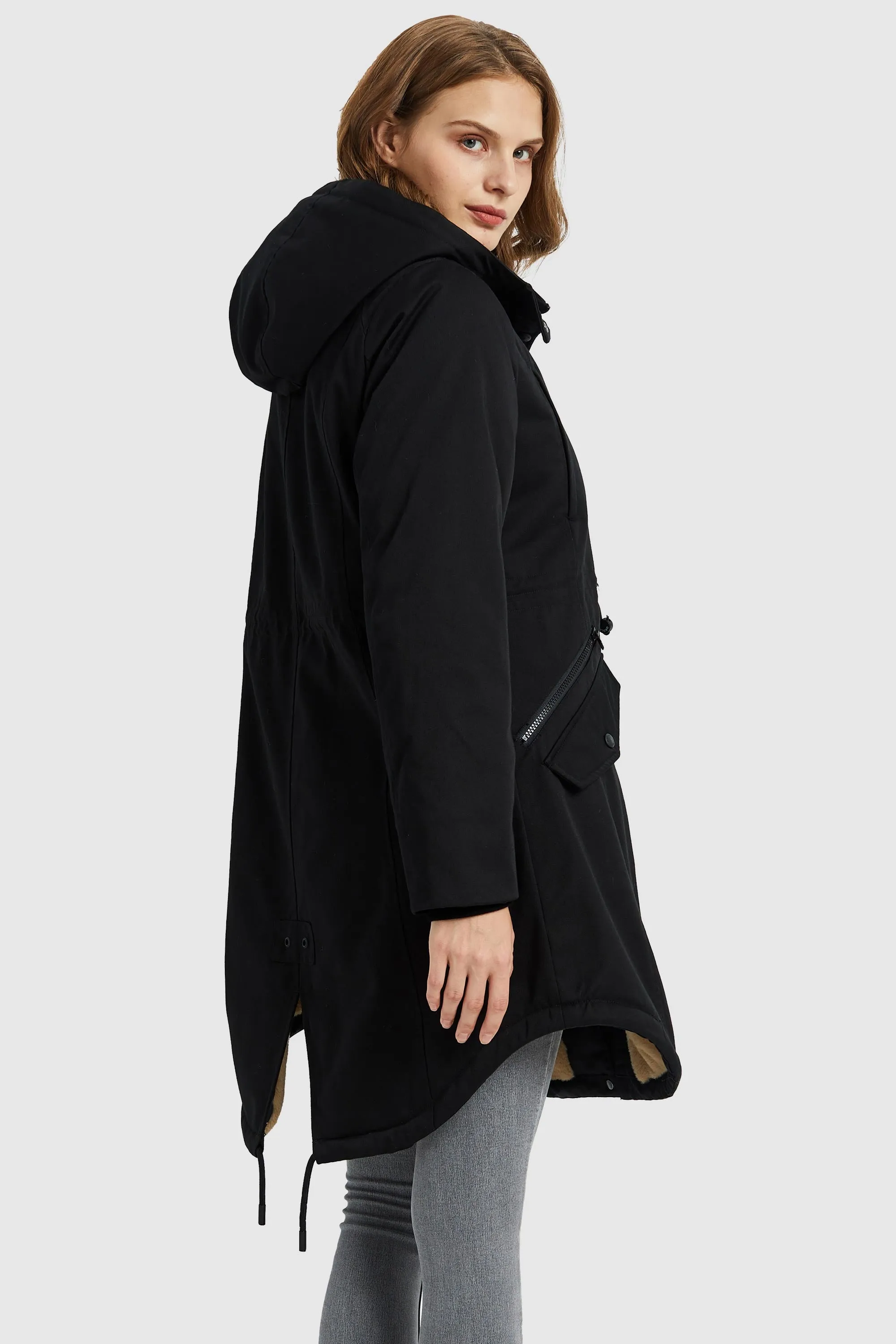 Drawstring Waist Fleece Lined Parka