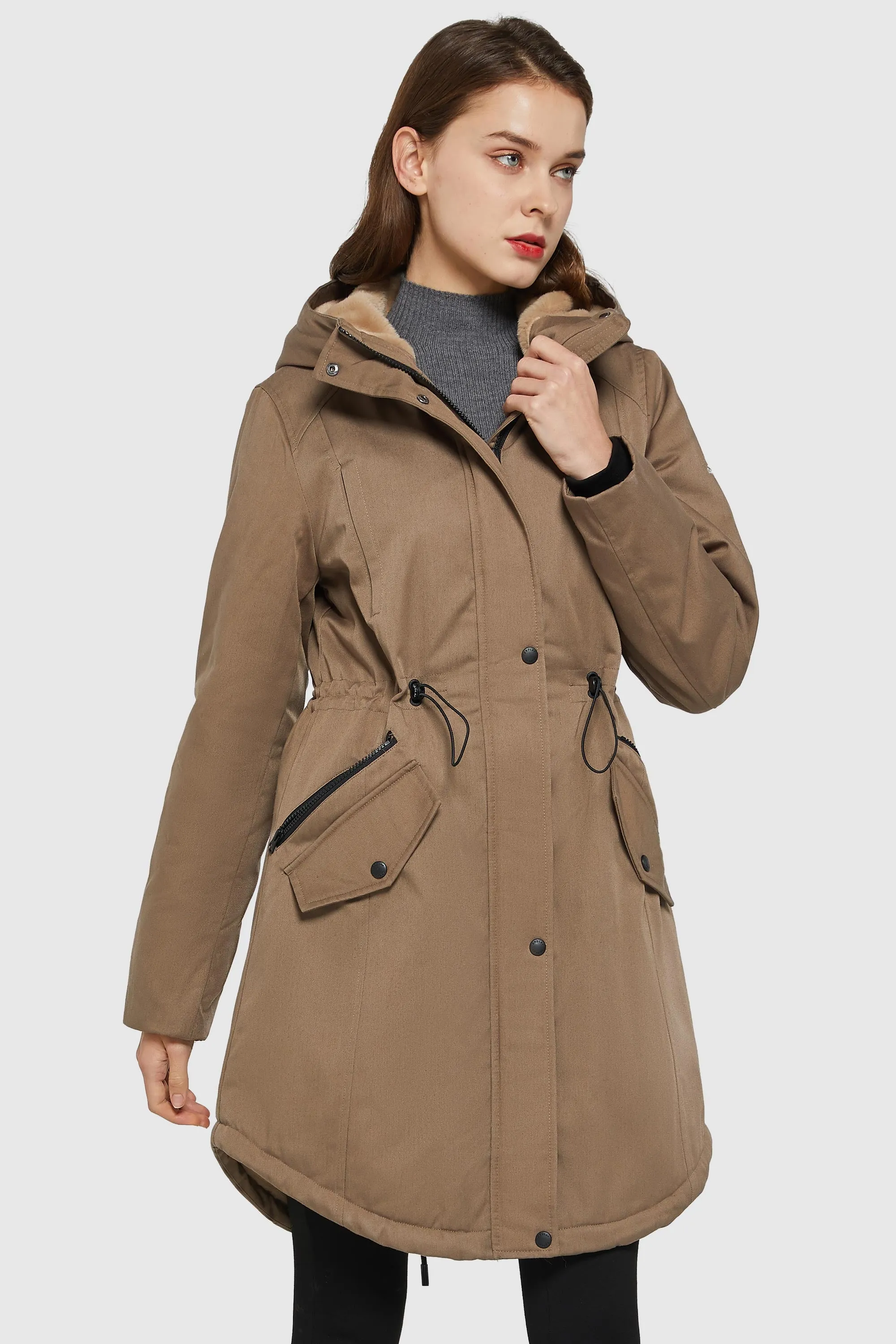 Drawstring Waist Fleece Lined Parka