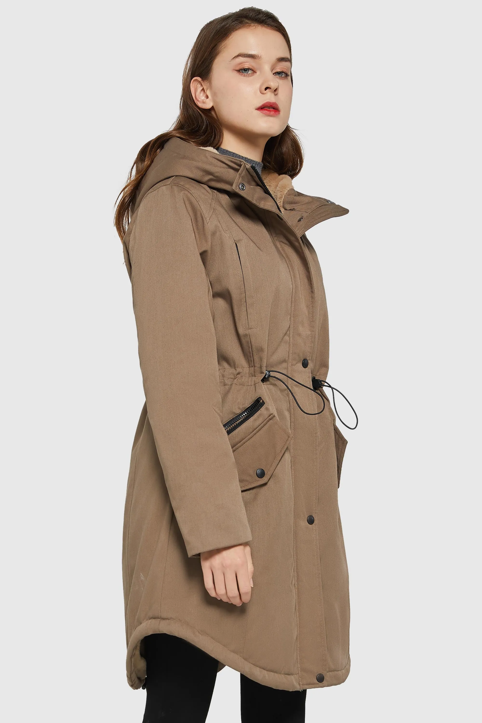 Drawstring Waist Fleece Lined Parka