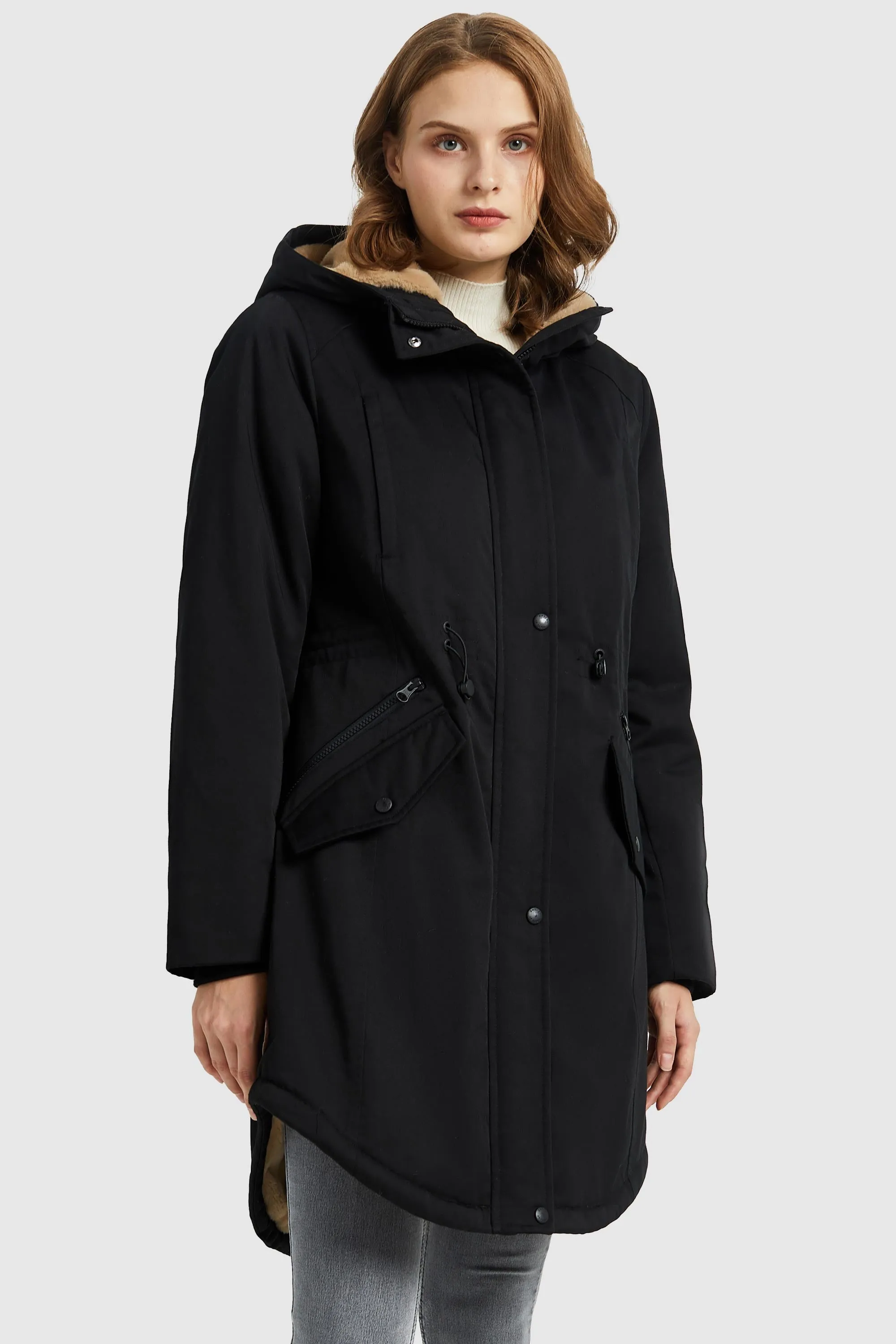 Drawstring Waist Fleece Lined Parka