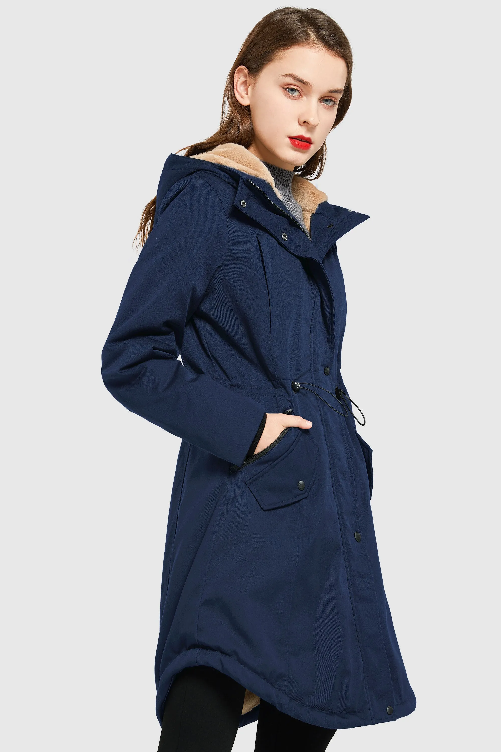 Drawstring Waist Fleece Lined Parka