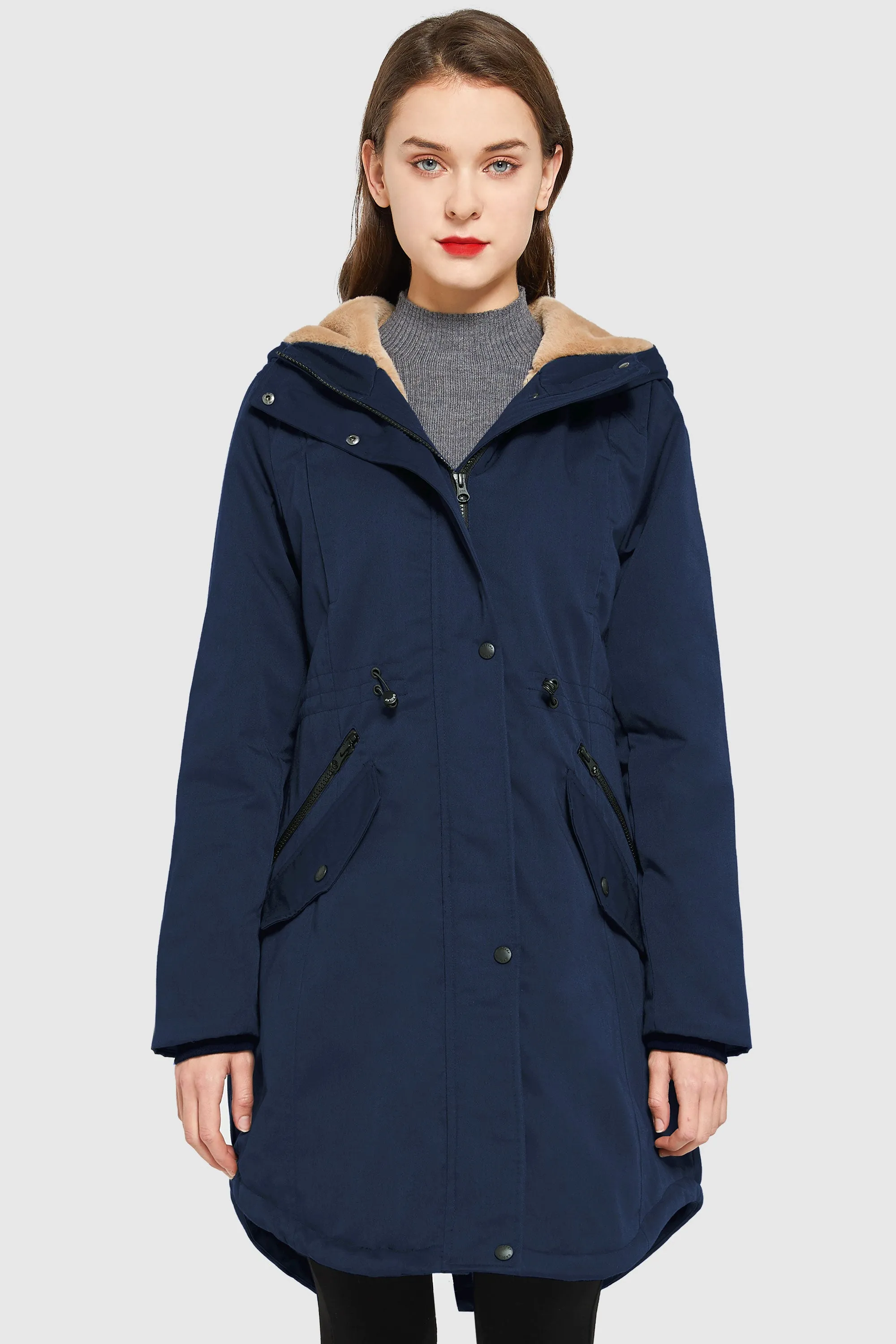 Drawstring Waist Fleece Lined Parka